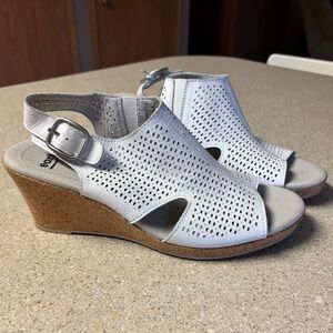 Earth Light Gray Perforated Wedge Sandals